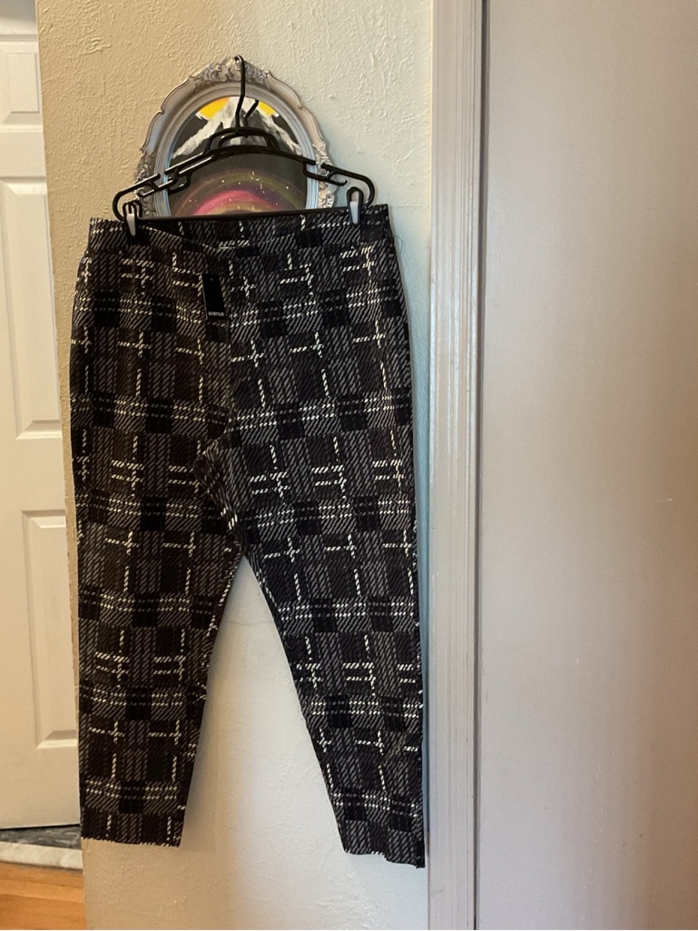 Avenue Black and White Plaid Ponte Pants